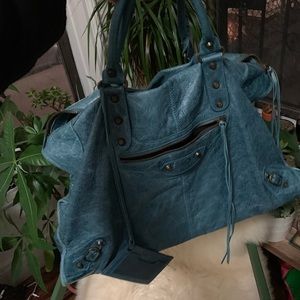 Balenciaga City Classic Handbag Blue Leather